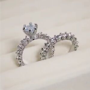 Silver Crystal Engagement Ring Set – Elegant Double Band Bridal 
Small size